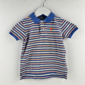 Polo By Ralph Lauren Blue Orange Stripe Boys Polo Shirt Toddler Sz 2T